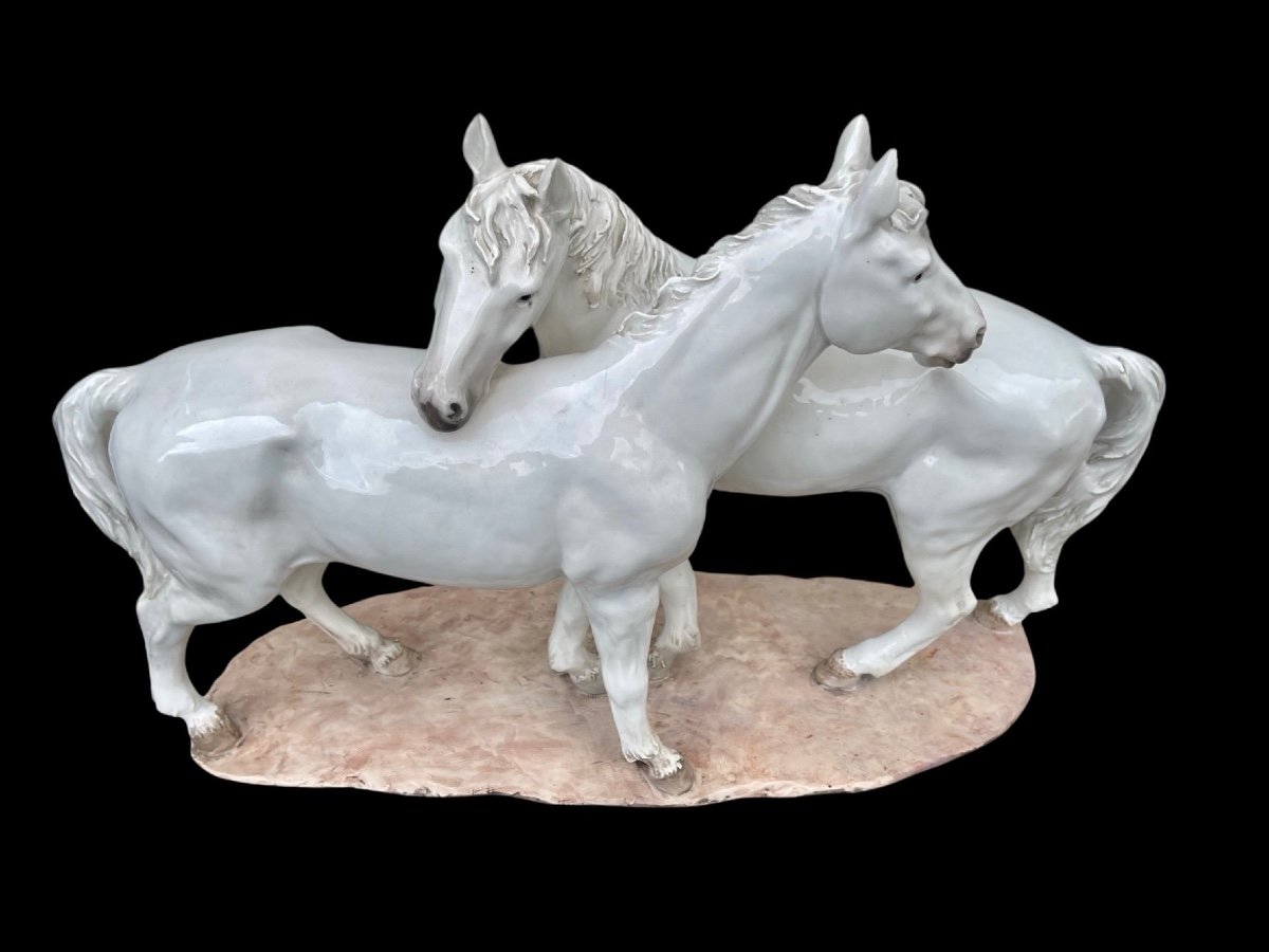 Ceramic Sculpture With Base Depicting A Pair Of Horses. -photo-3