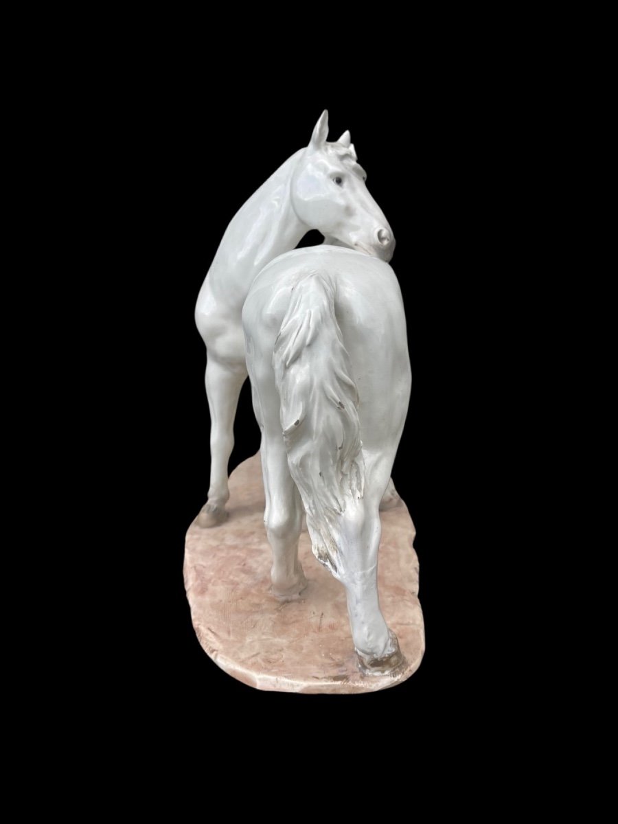 Ceramic Sculpture With Base Depicting A Pair Of Horses. -photo-4