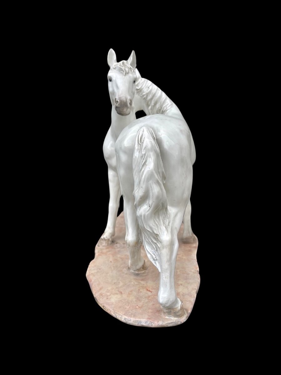 Ceramic Sculpture With Base Depicting A Pair Of Horses. -photo-1