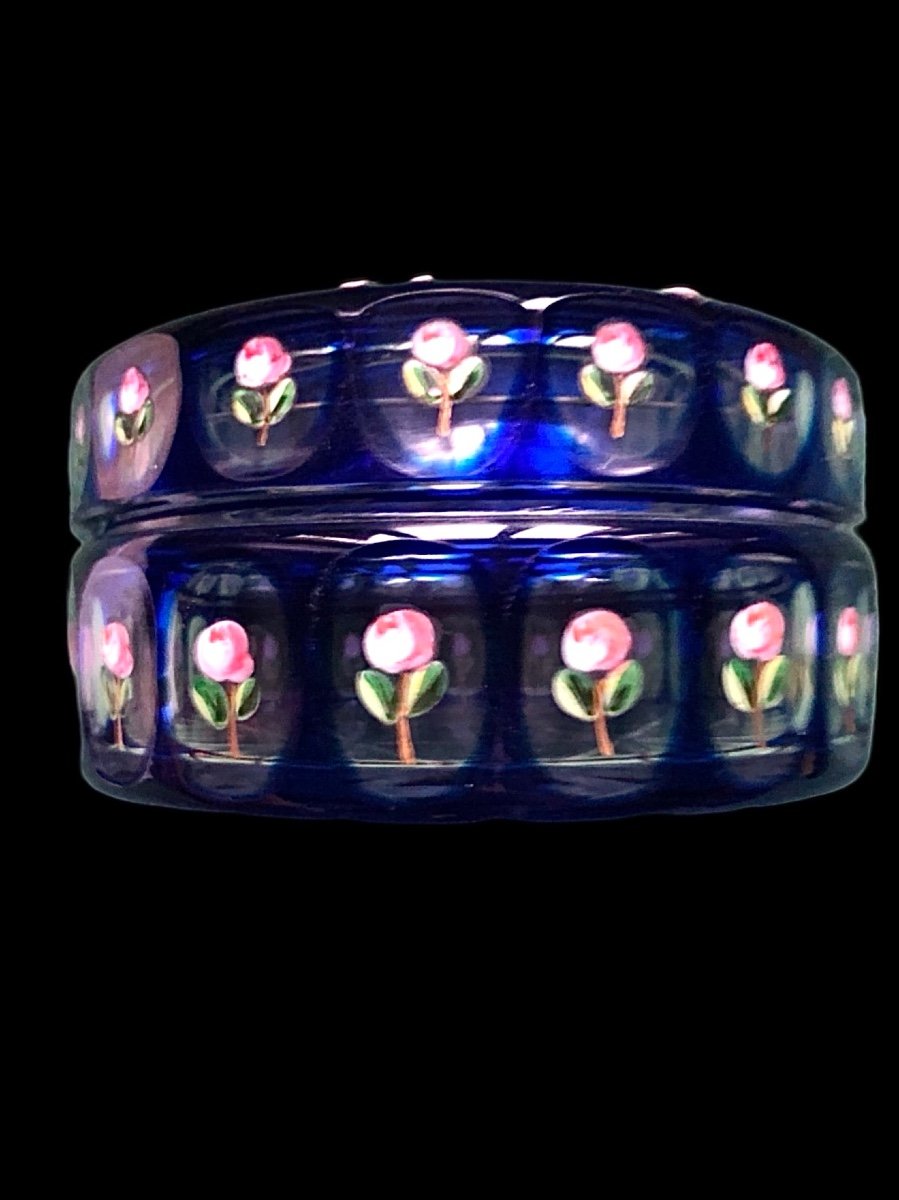 Cased And Ground Crystal Box With Enamel Decorations Of Floral Subject And Gallant Scene. -photo-4