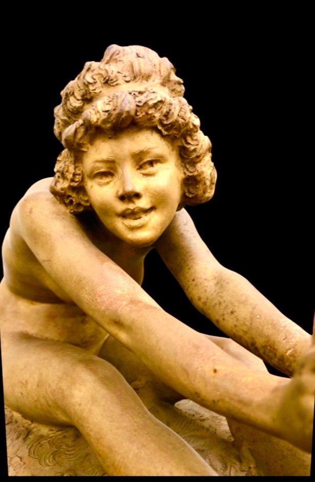 Sculpture En Terre Cuite, Figure Féminine Avec Chèvre, Signée Affortunato Gory -photo-3