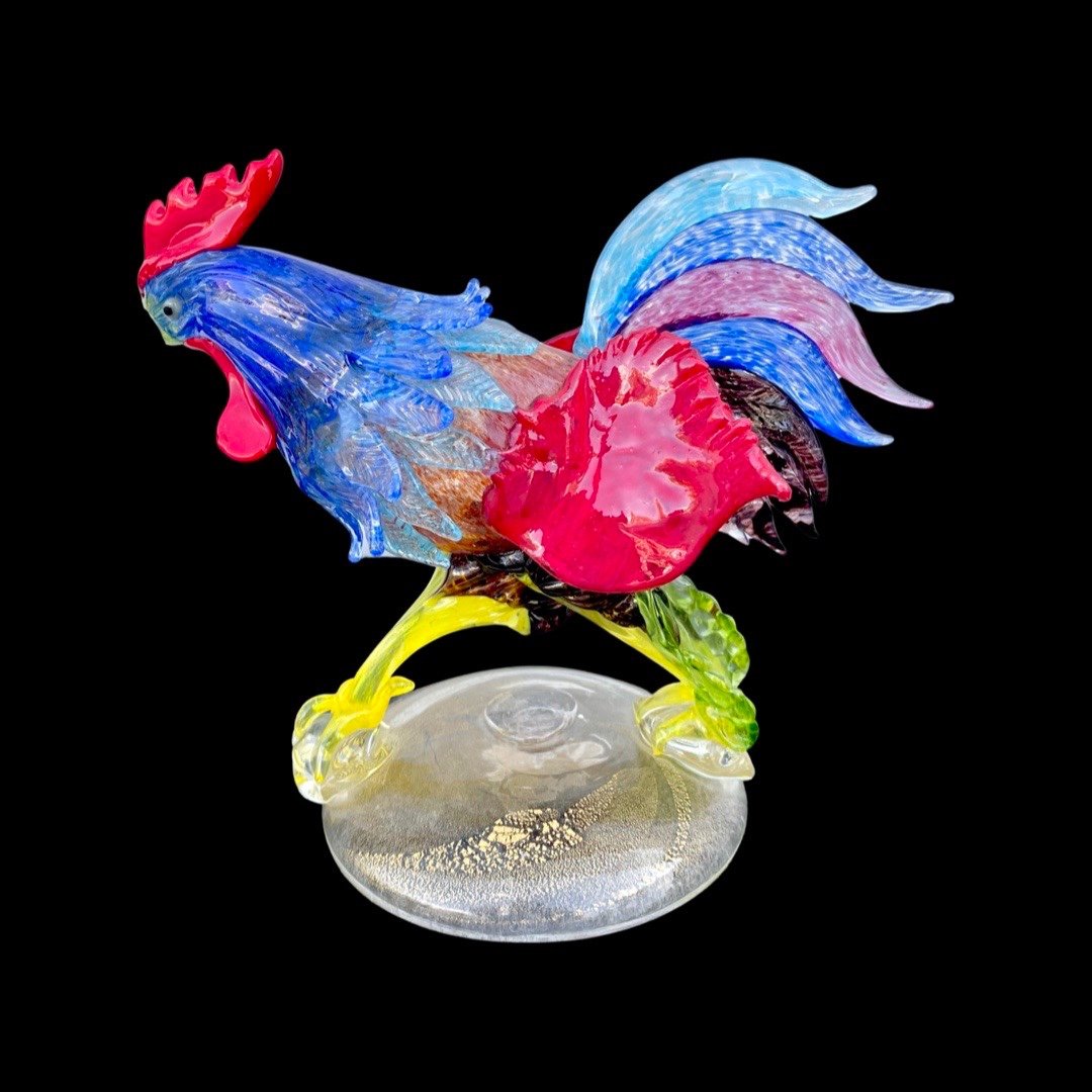 Coq En Verre épais Multicolore Avec Insertion De Feuilles d'Or -photo-3