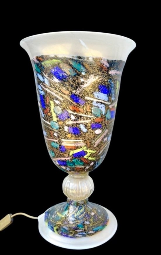 Lampe En Forme De Vase-gobelet Avec Inserts De Carreaux, Murrine Et Feuille d'Or. Pièce Unique.-photo-3