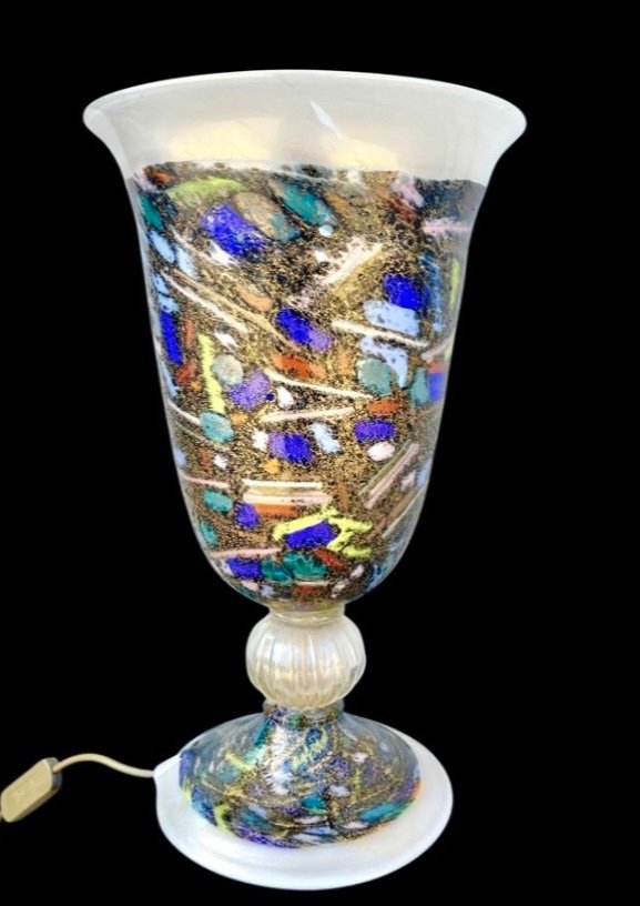 Lampe En Forme De Vase-gobelet Avec Inserts De Carreaux, Murrine Et Feuille d'Or. Pièce Unique.-photo-4