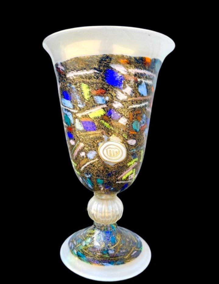 Lampe En Forme De Vase-gobelet Avec Inserts De Carreaux, Murrine Et Feuille d'Or. Pièce Unique.