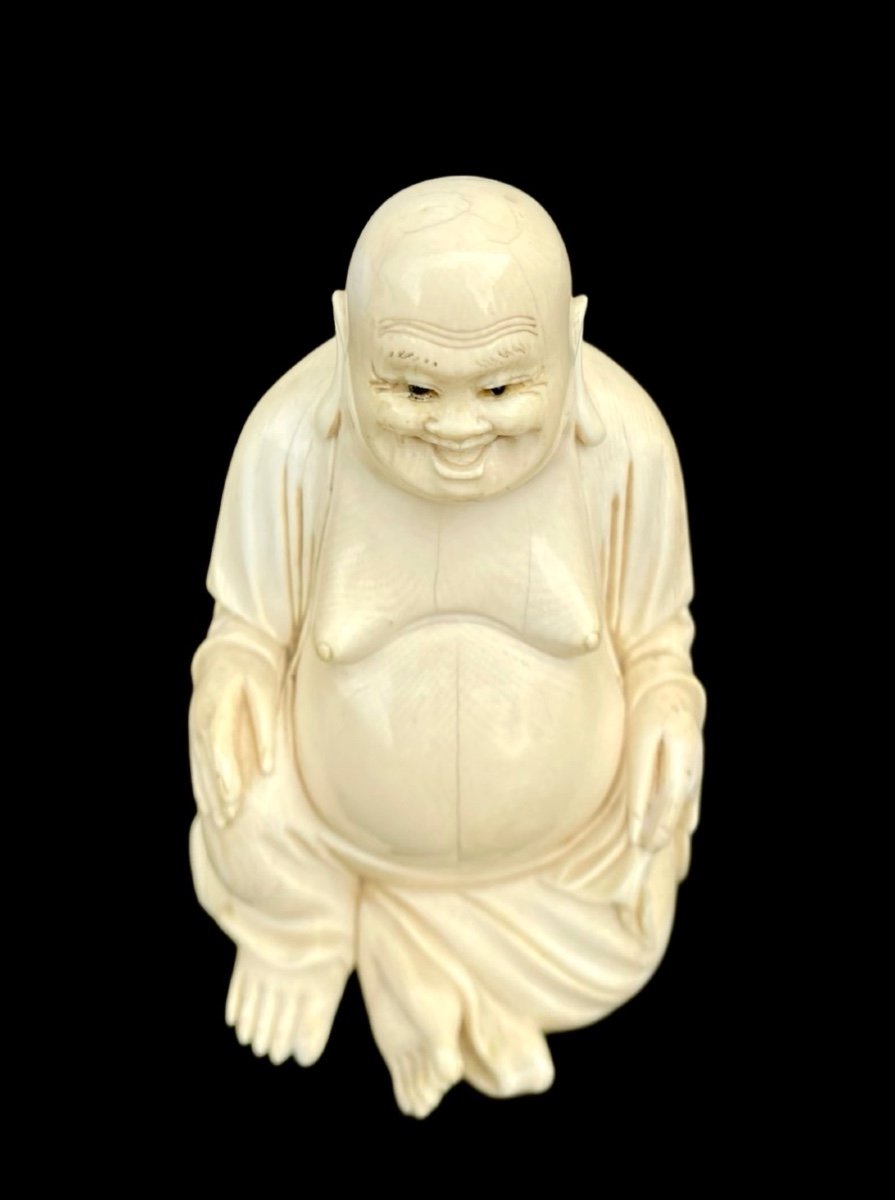 Ivory Sculpture Depicting Buddha. Signed. Japan. -photo-2