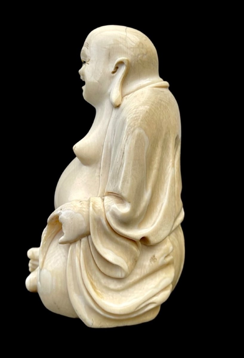 Ivory Sculpture Depicting Buddha. Signed. Japan. -photo-3