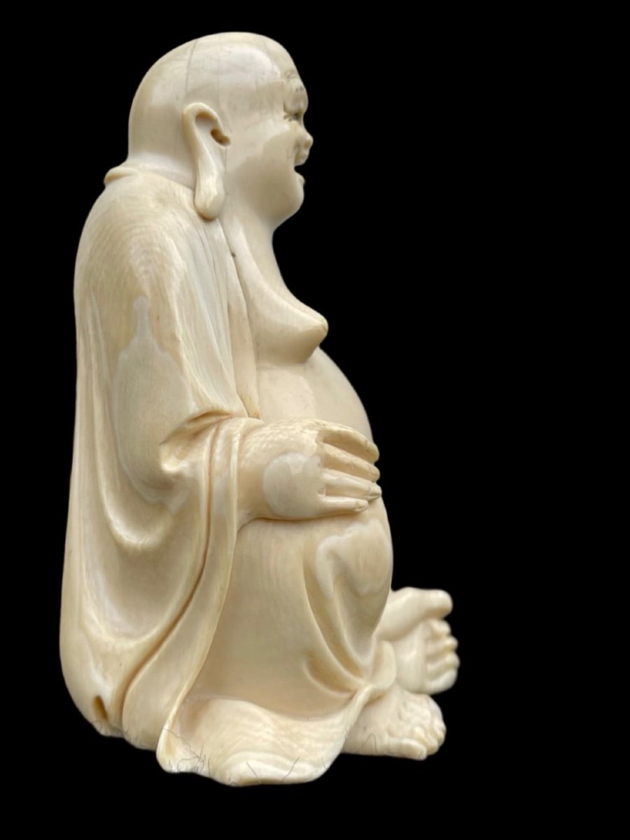 Ivory Sculpture Depicting Buddha. Signed. Japan. -photo-1