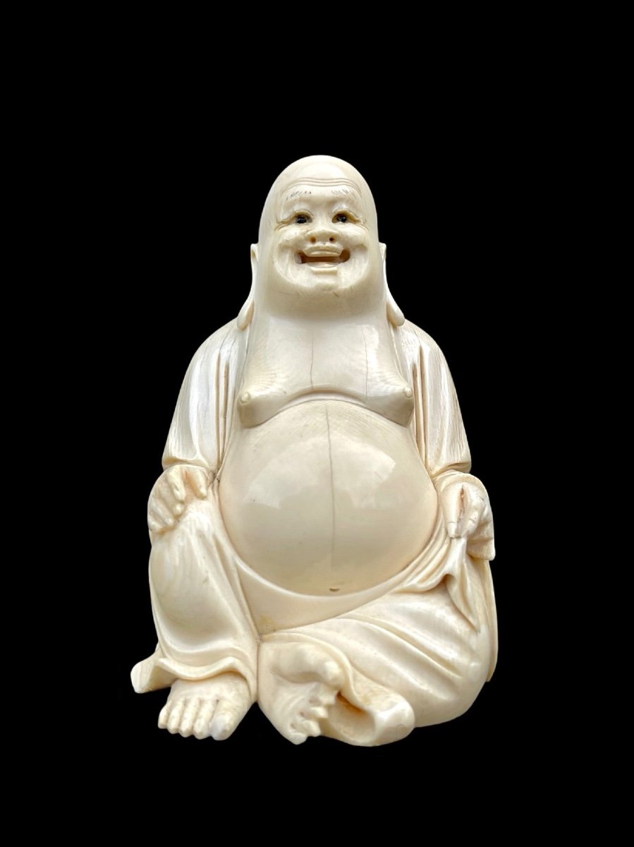 Ivory Sculpture Depicting Buddha. Signed. Japan. 