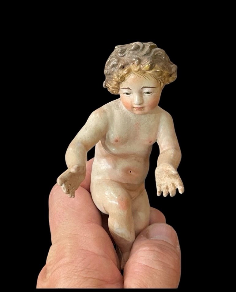 Enfant Jésus En Terre Cuite Polychrome Aux Yeux En Verre. -photo-2