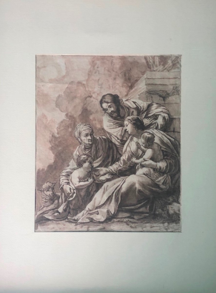 Dessin à l'Encre Représentant La Sainte Famille Avec l'Enfant Saint Jean -photo-3