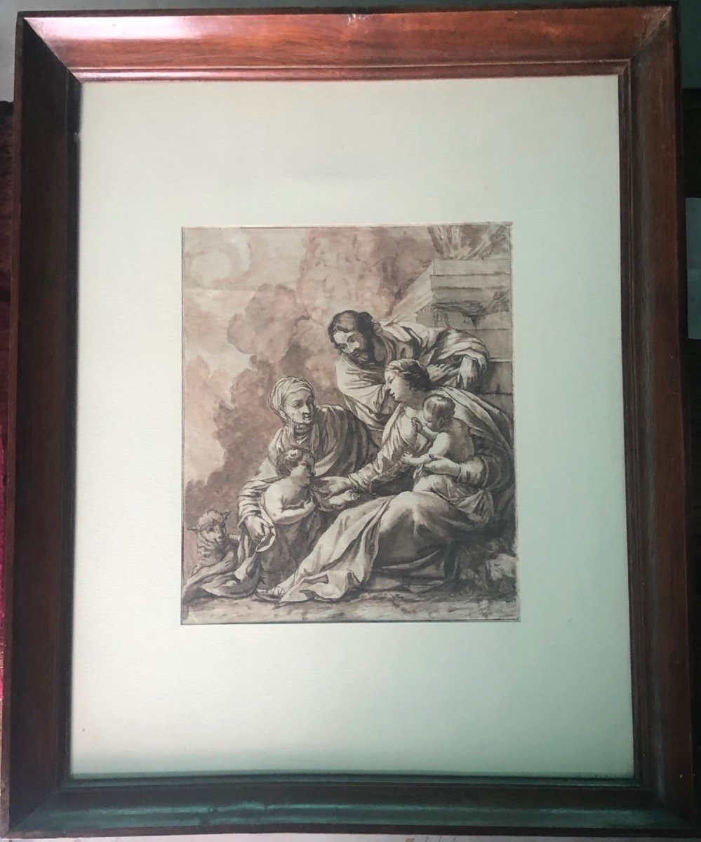 Dessin à l'Encre Représentant La Sainte Famille Avec l'Enfant Saint Jean 