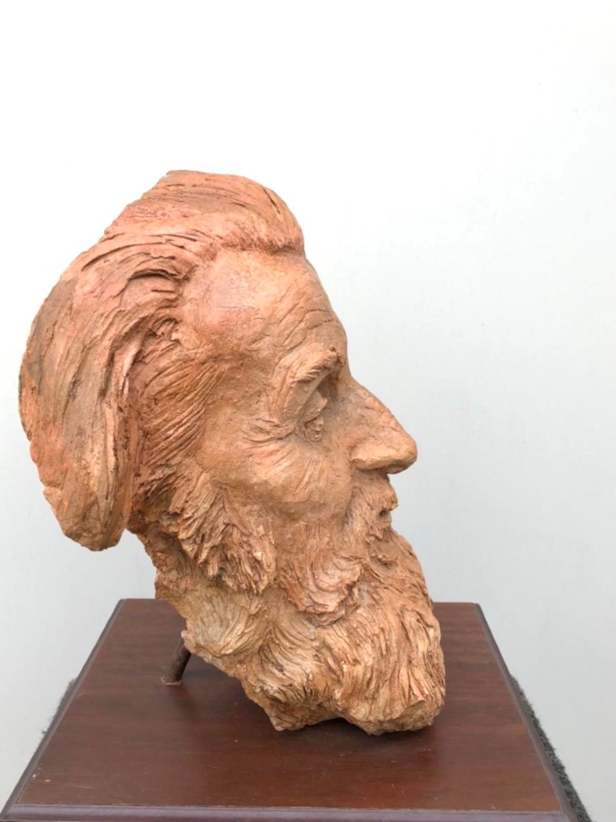 Terracotta Sculpture Depicting The Head Of A Male Character With Beard. -photo-3