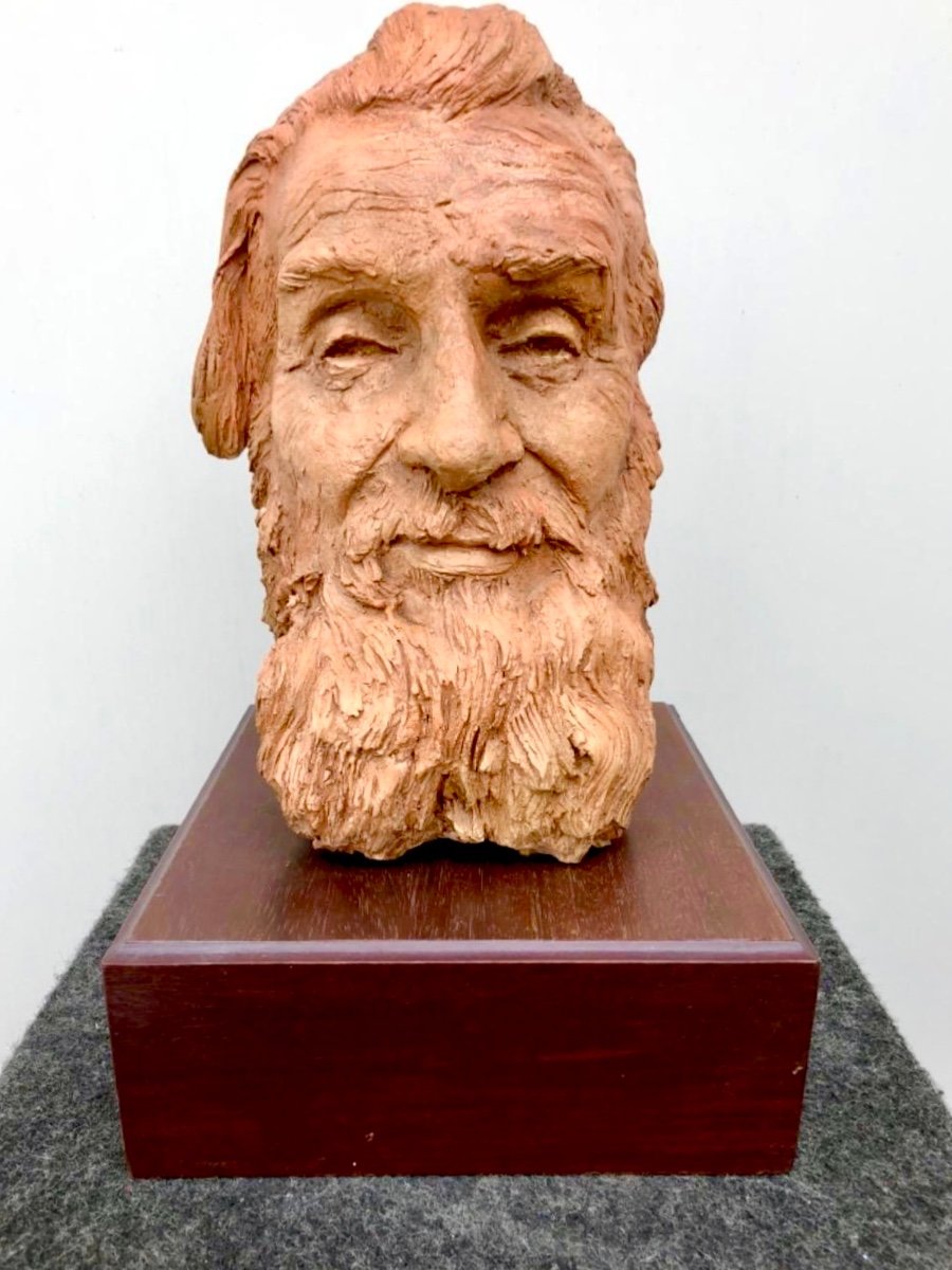 Terracotta Sculpture Depicting The Head Of A Male Character With Beard. 