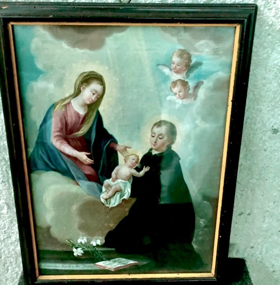 Oil Painting On Canvas Depicting Saint Stanislaus Kostka, Madonna With Baby Jesus And Cherubs. -photo-2