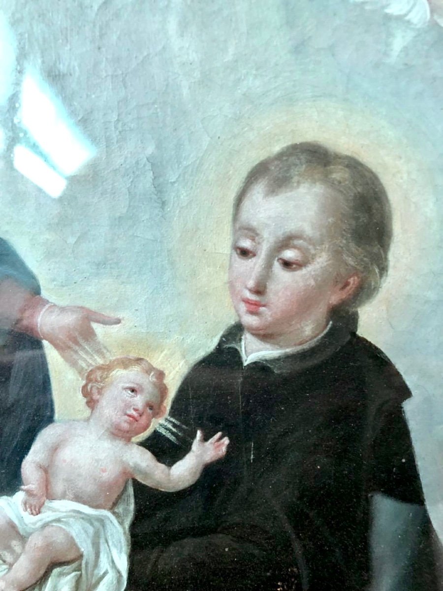 Oil Painting On Canvas Depicting Saint Stanislaus Kostka, Madonna With Baby Jesus And Cherubs. -photo-3