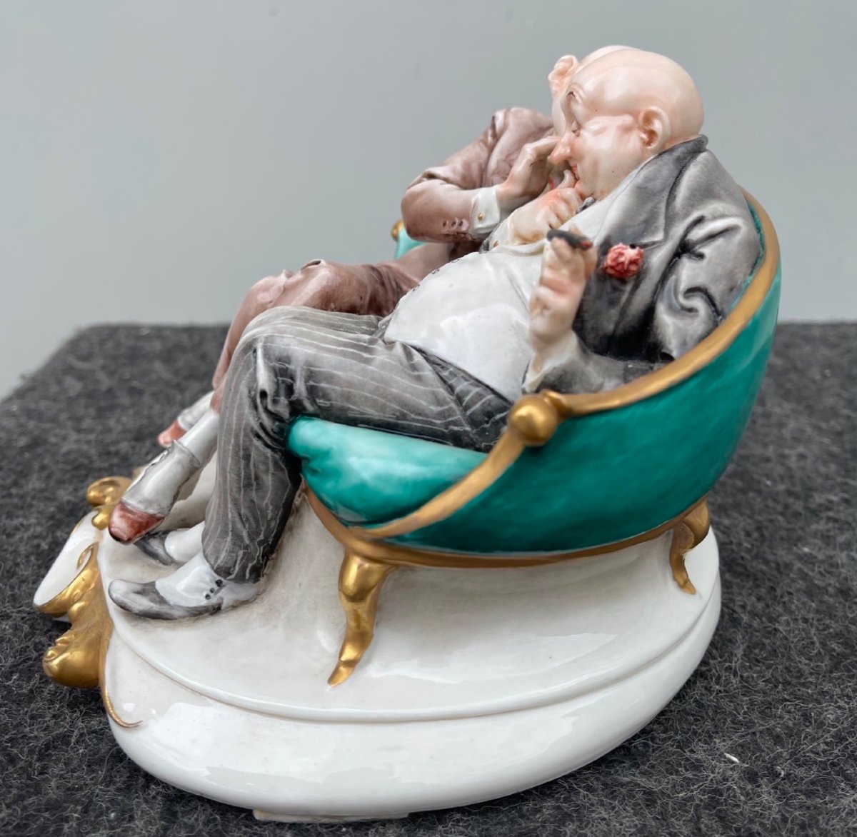 Caricature Porcelain Sculpture Depicting A Couple Of Friends Whispering To Each Other. -photo-2