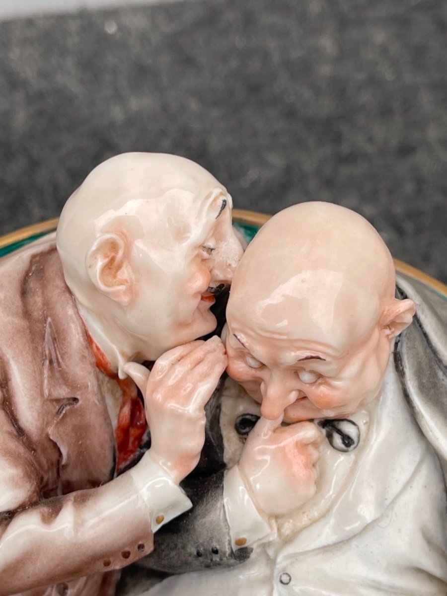 Caricature Porcelain Sculpture Depicting A Couple Of Friends Whispering To Each Other. -photo-2