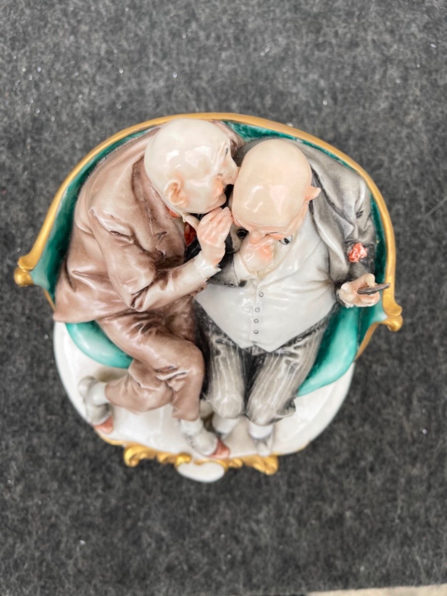 Caricature Porcelain Sculpture Depicting A Couple Of Friends Whispering To Each Other. -photo-4