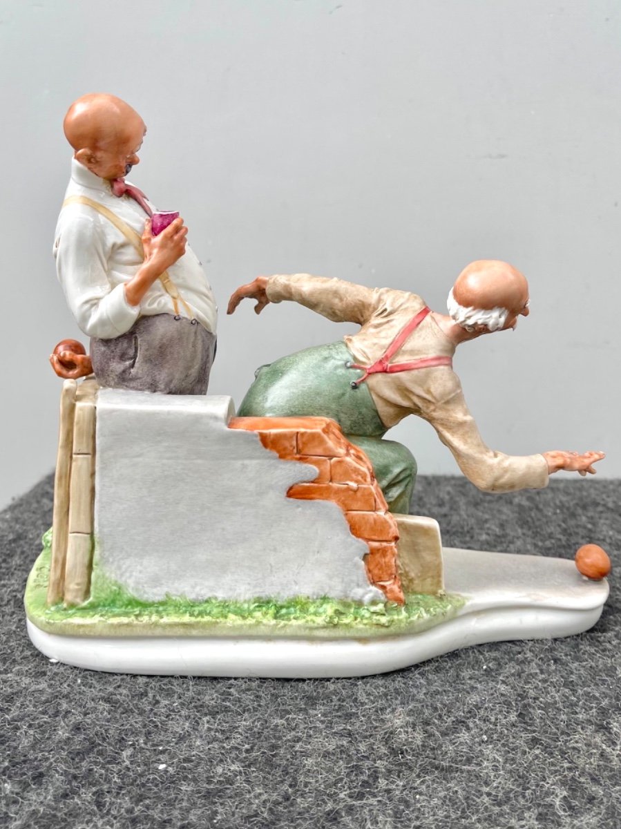 Caricature Porcelain Sculpture Depicting Bowls Players. -photo-3