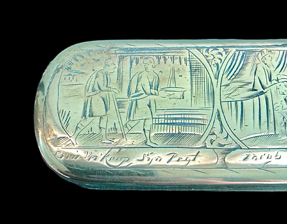 Brass Snuffbox Engraved With 6 Vignettes Representing The Life Of Jacob. Holland. -photo-2