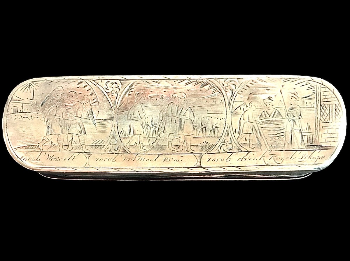 Brass Snuffbox Engraved With 6 Vignettes Representing The Life Of Jacob. Holland. -photo-2