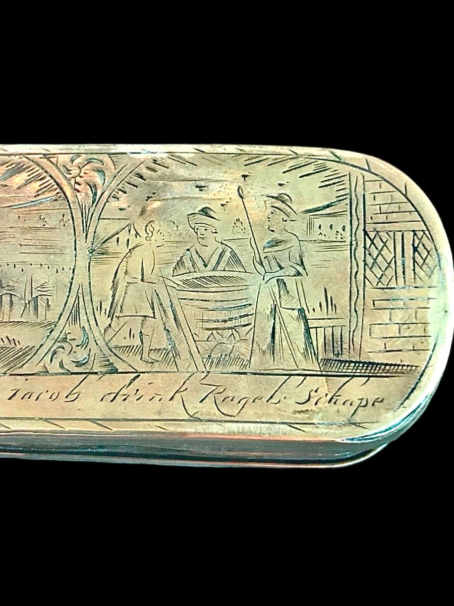 Brass Snuffbox Engraved With 6 Vignettes Representing The Life Of Jacob. Holland. -photo-5