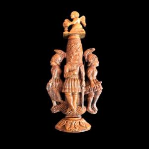 Curozo Wood Snuffbox Engraved With Soldiers And Angels. France. 