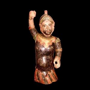 Polychrome Wooden Sculpture Depicting A Soldier. 