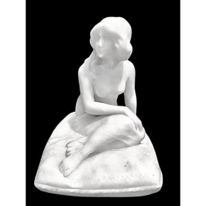 Marble Sculpture Depicting A Female Nude With Veil Signed Eugenio Battiglia (1858-1941). 