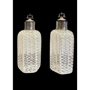 Pair Of Hexagonal Section Perfume Bottles In Zanfiric Glass .venini,murano.