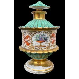 Oriental-inspired Polychrome Porcelain Perfume Bottle With Flower Basket Decoration 