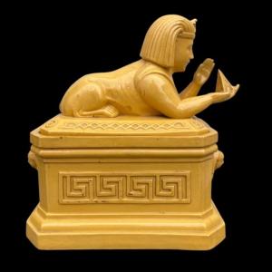 Mustard-colored Earthenware Box With Sphinx And Neoclassical Motifs. 