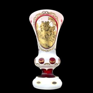 Vase In Cased And Ground Crystal With Golden Medallion With Popular Subject 