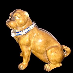 Polychrome Porcelain Pug Dog. Dresden Manufacture.