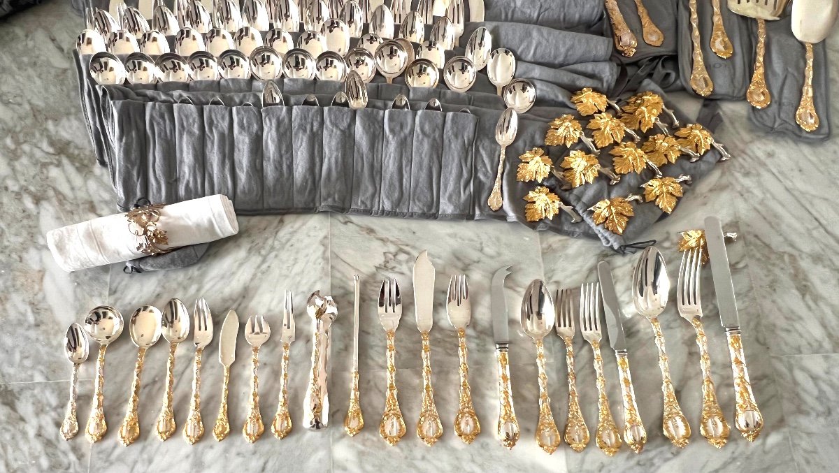 Odiot Model Demidoff Sterling Gilt  Cutlery Set -photo-2