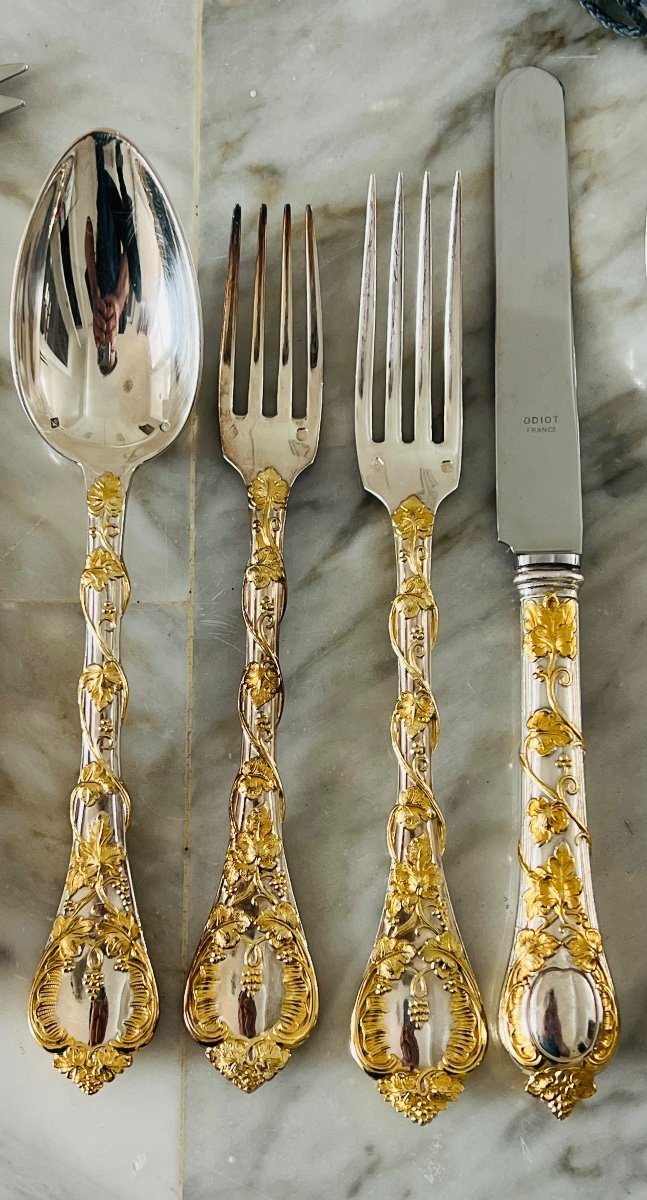 Odiot Model Demidoff Sterling Gilt  Cutlery Set -photo-3