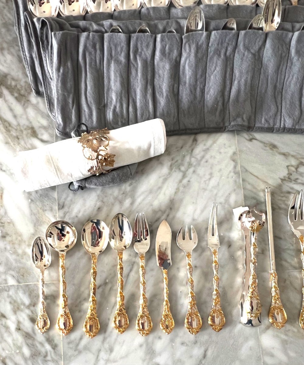 Odiot Model Demidoff Sterling Gilt  Cutlery Set -photo-1