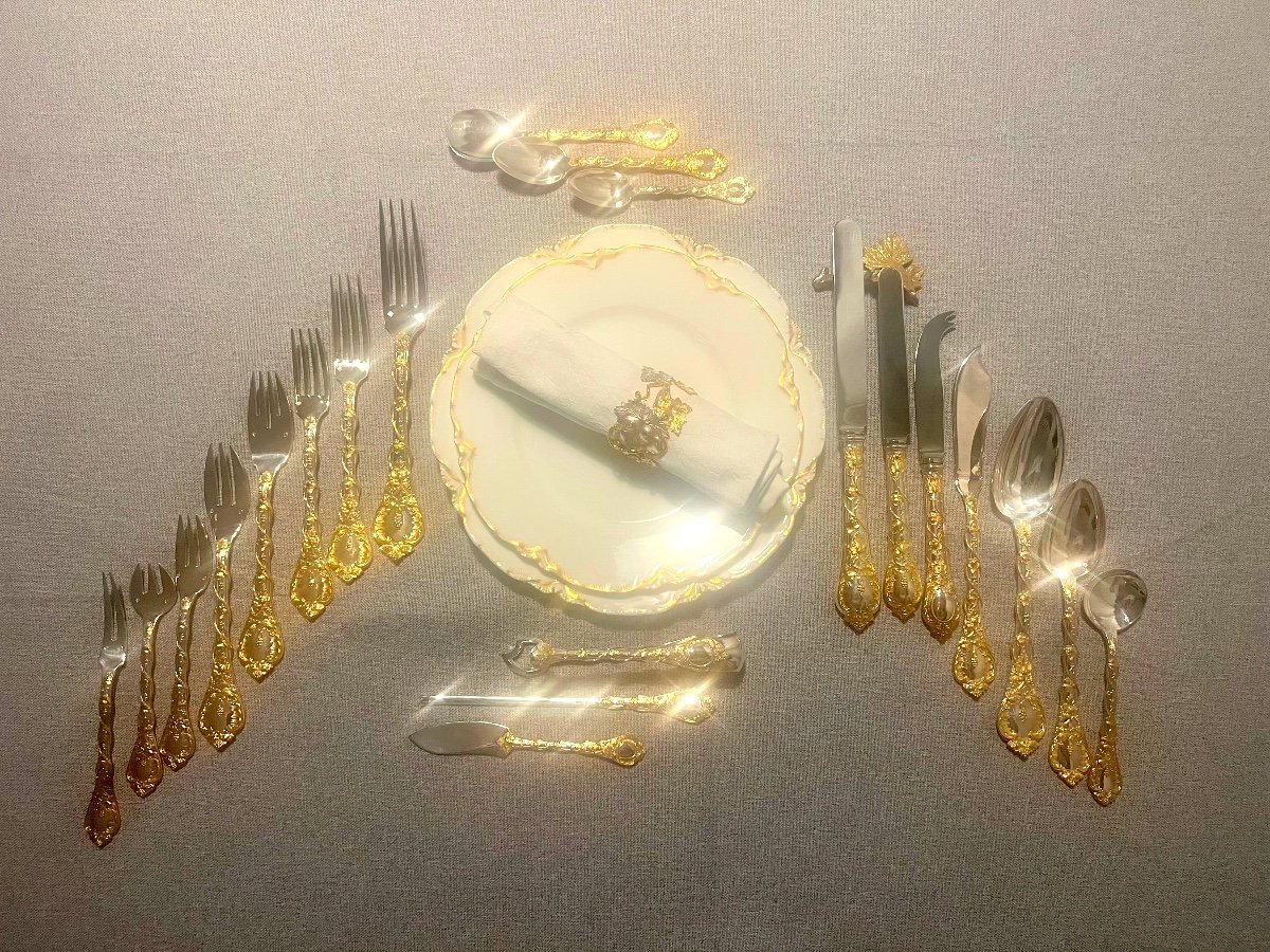 Odiot Model Demidoff Sterling Gilt  Cutlery Set -photo-4