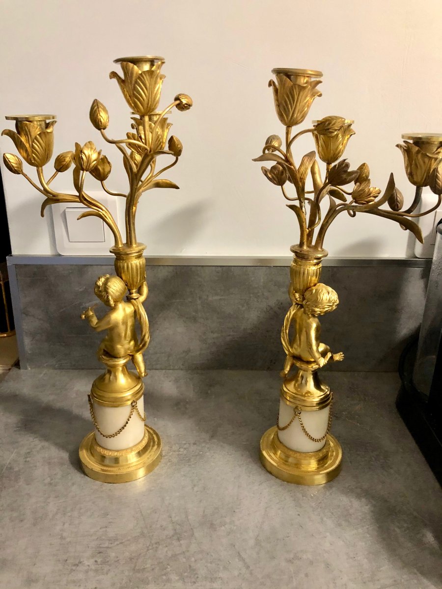 Pair Of Candelabras To Love In Golden Bronze-photo-3