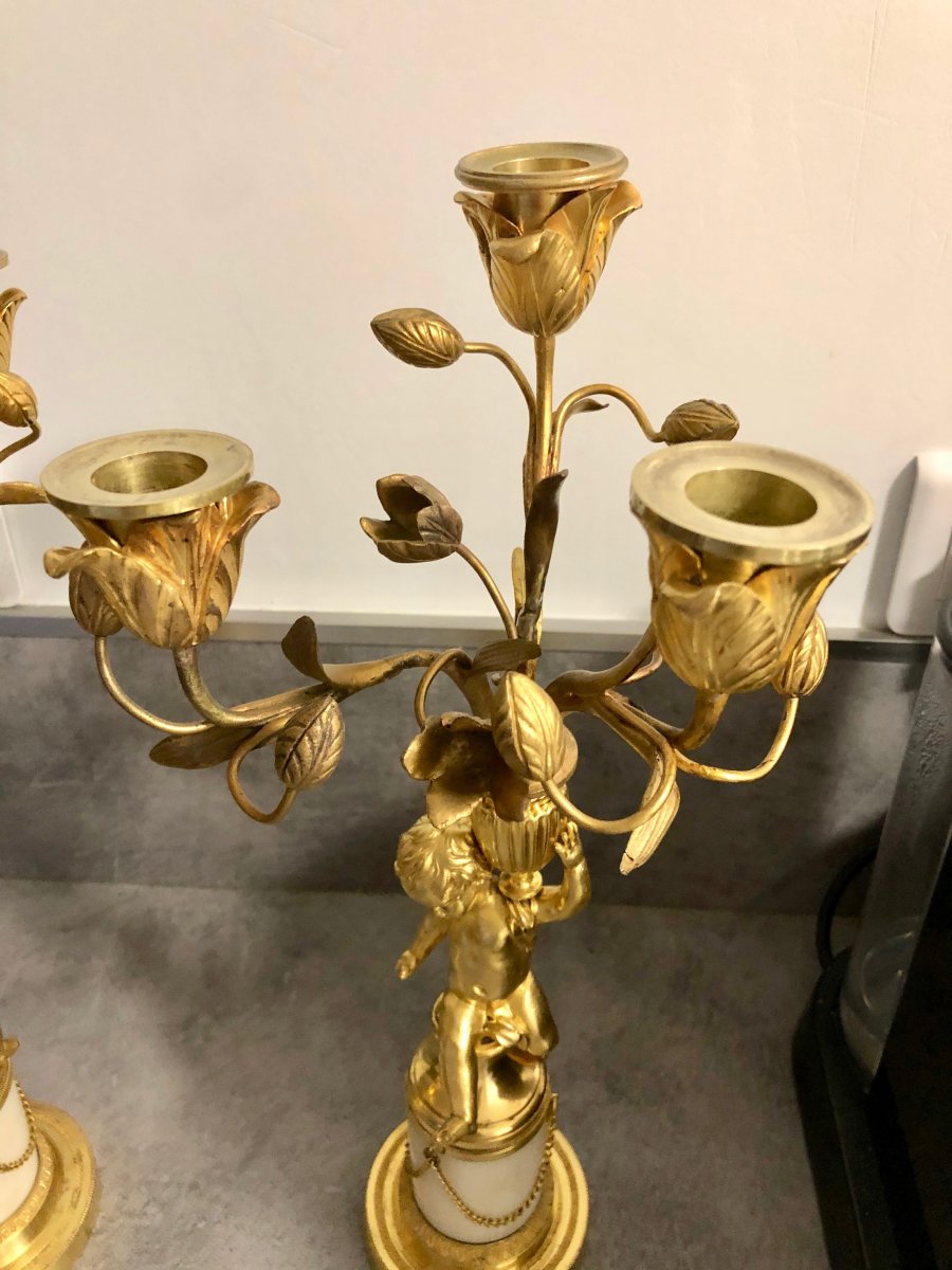 Pair Of Candelabras To Love In Golden Bronze-photo-5