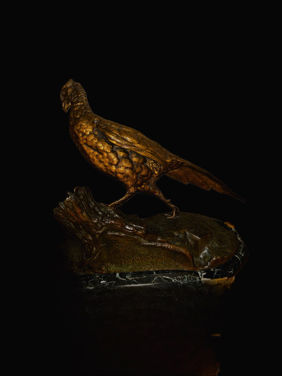 Pheasant And Belet In Bronze Signed Moigniez-photo-2