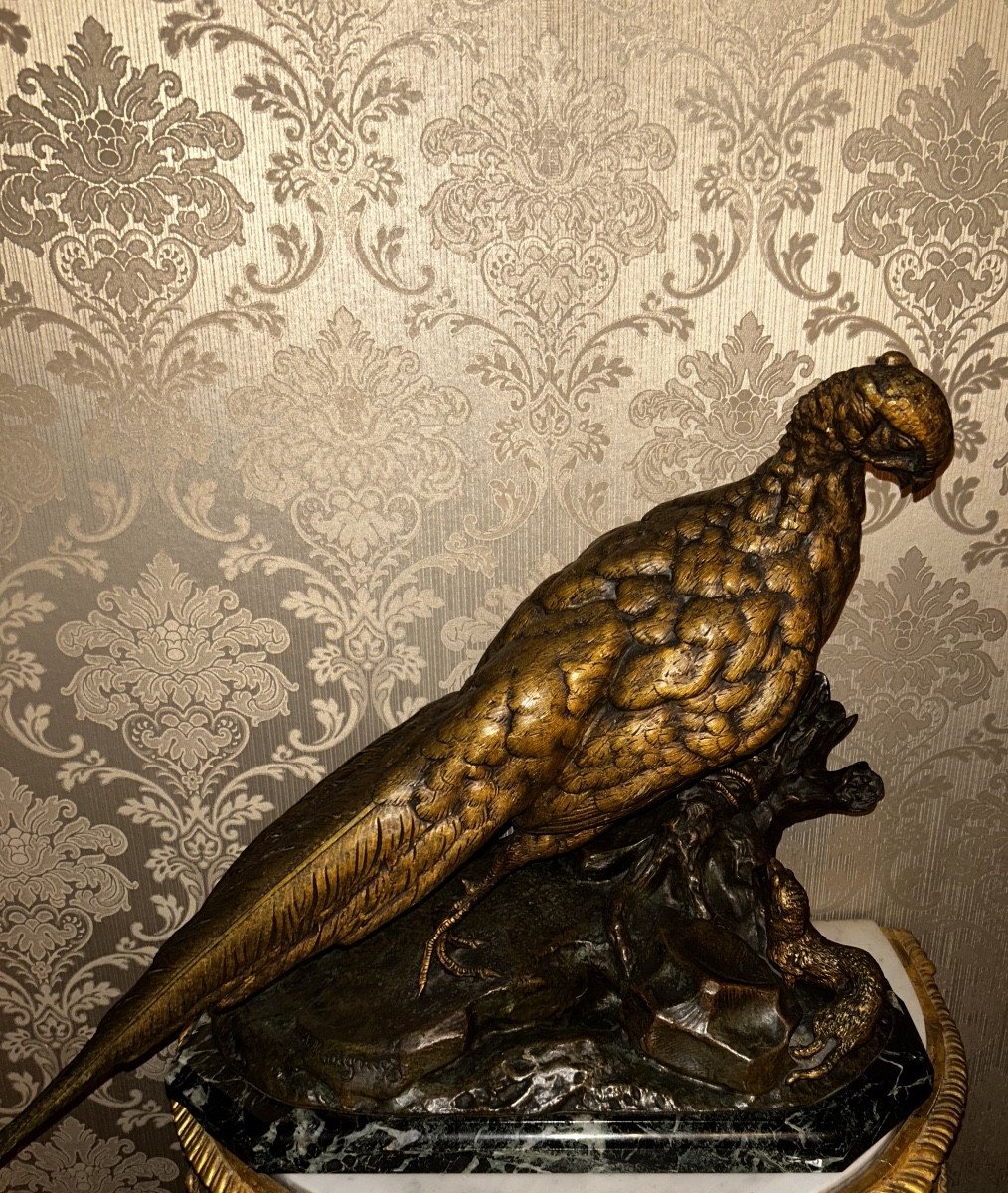 Pheasant And Belet In Bronze Signed Moigniez-photo-3