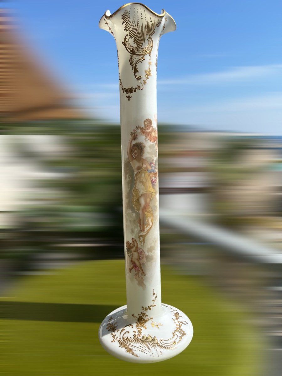 Old Large Opaline Vase Hand Painted Decor St.louis XIXth Century H 62 Cm