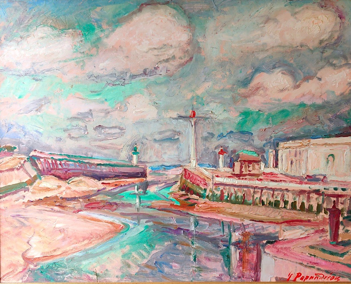 Painting The Port Of Deauville Trouville By The Student Of Othon Friesz, Georges Papandreou