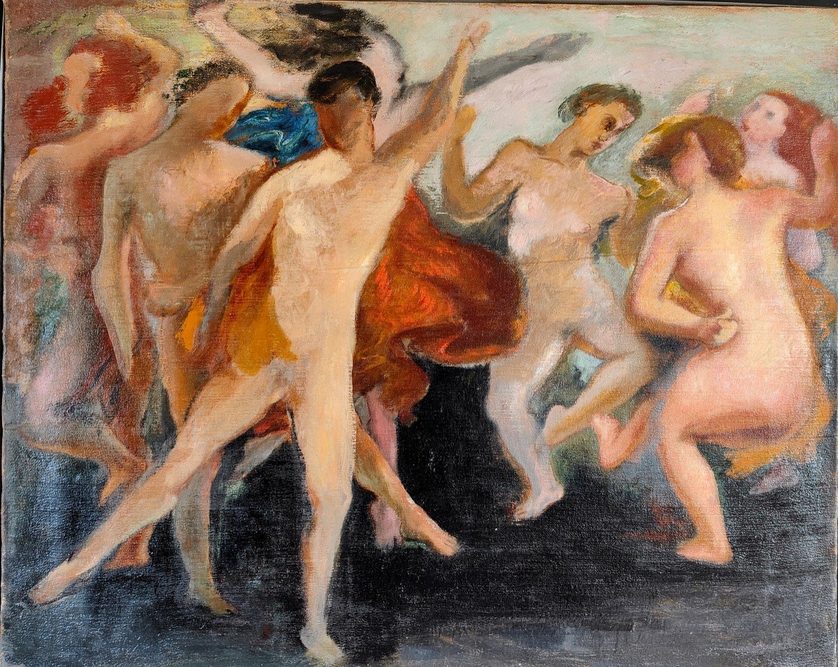 Tableau Scène Allégorique " Rythme Joyeux" 1929 Colette Roche 