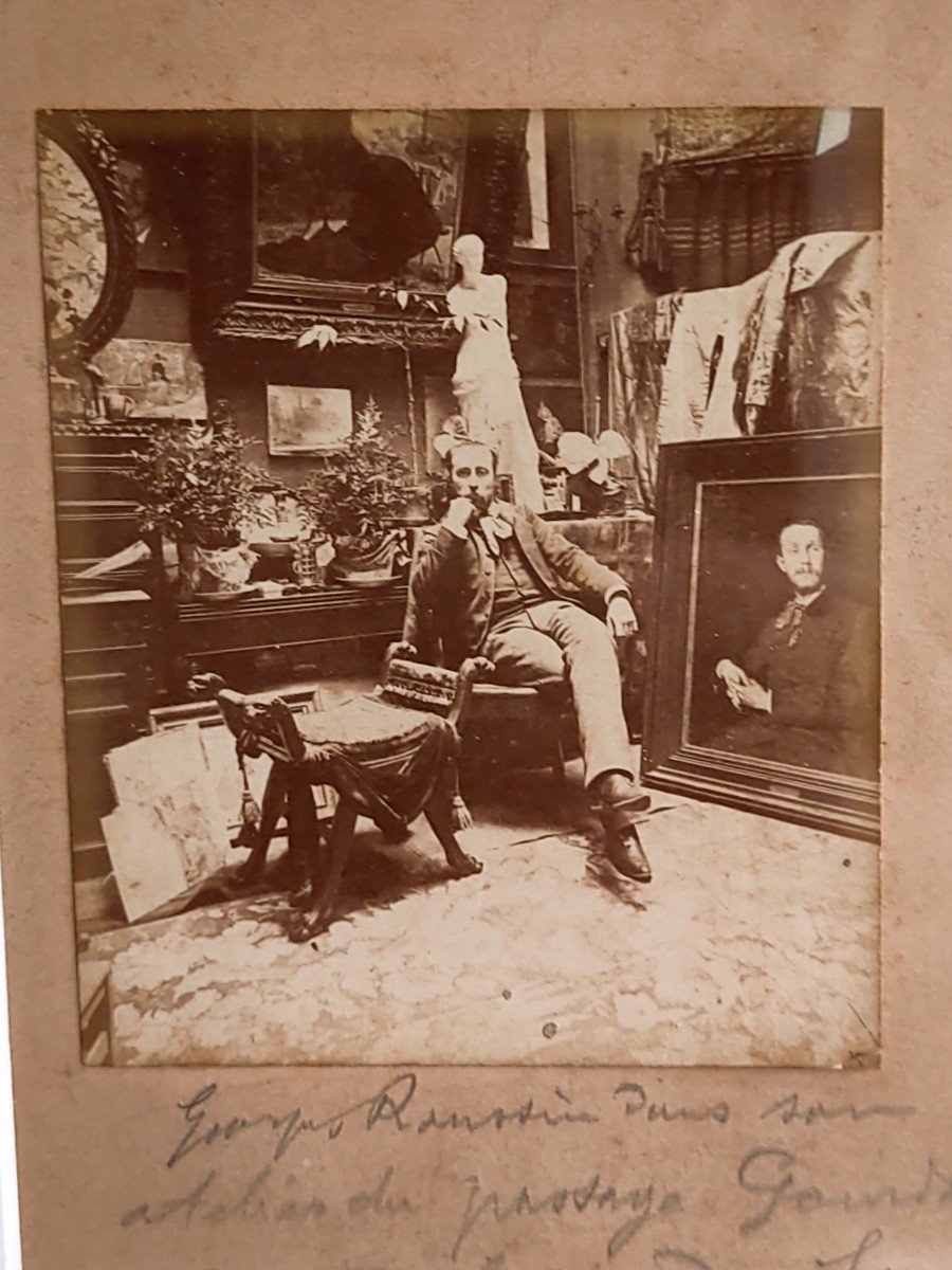 Tableau Autoportrait par Georges Roussin 1899 Exposition Chicago et photos d'atelier originale-photo-4