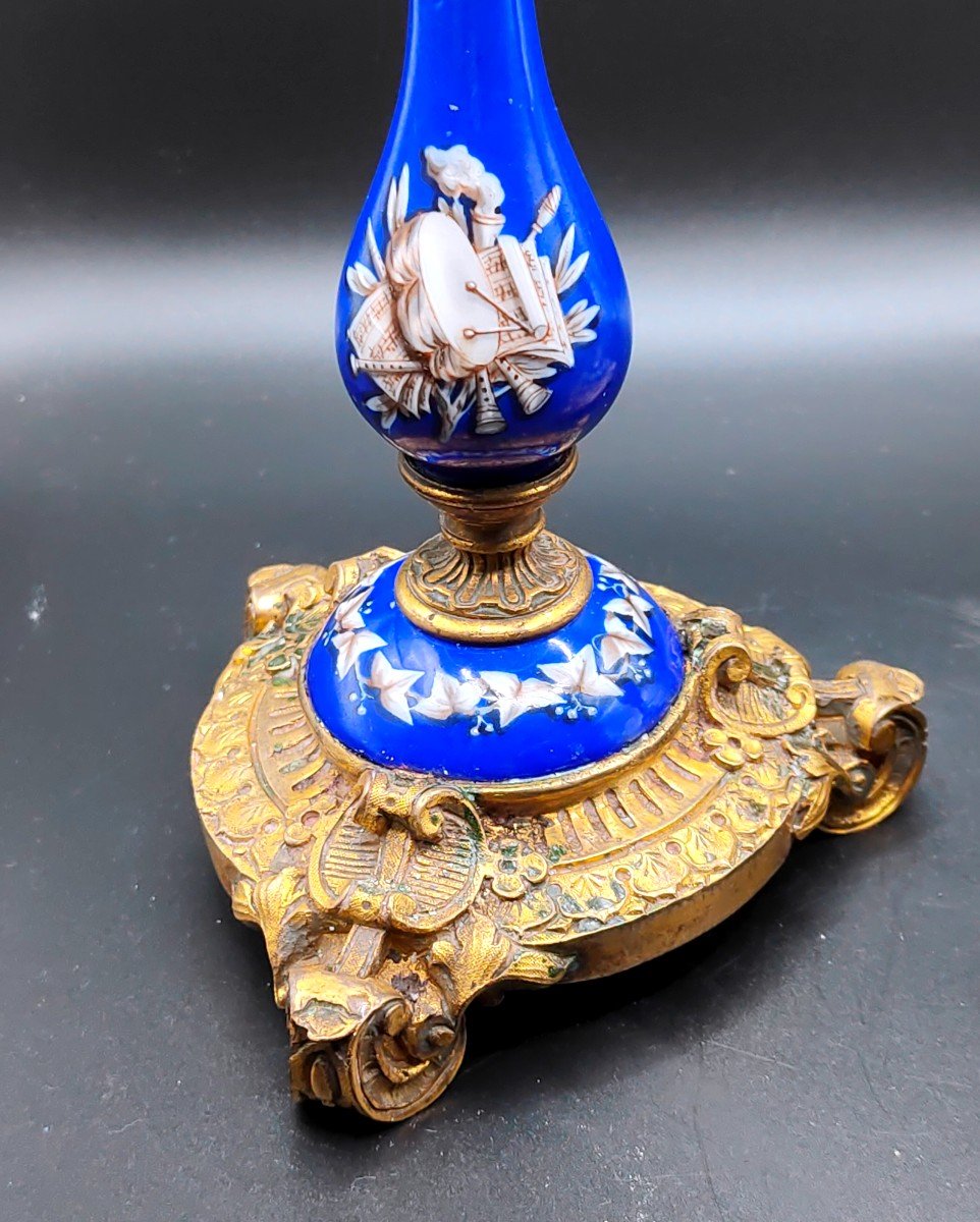 Paire de Bougeoirs bronze doré et Porcelaine Napoléon III-photo-4