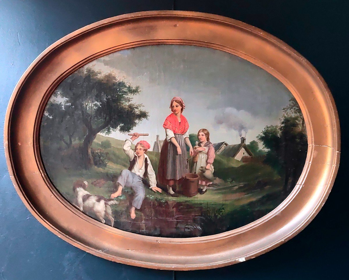 Ensemble de trois huiles sur toile XIX eme Ecole Française vers 1830 1840