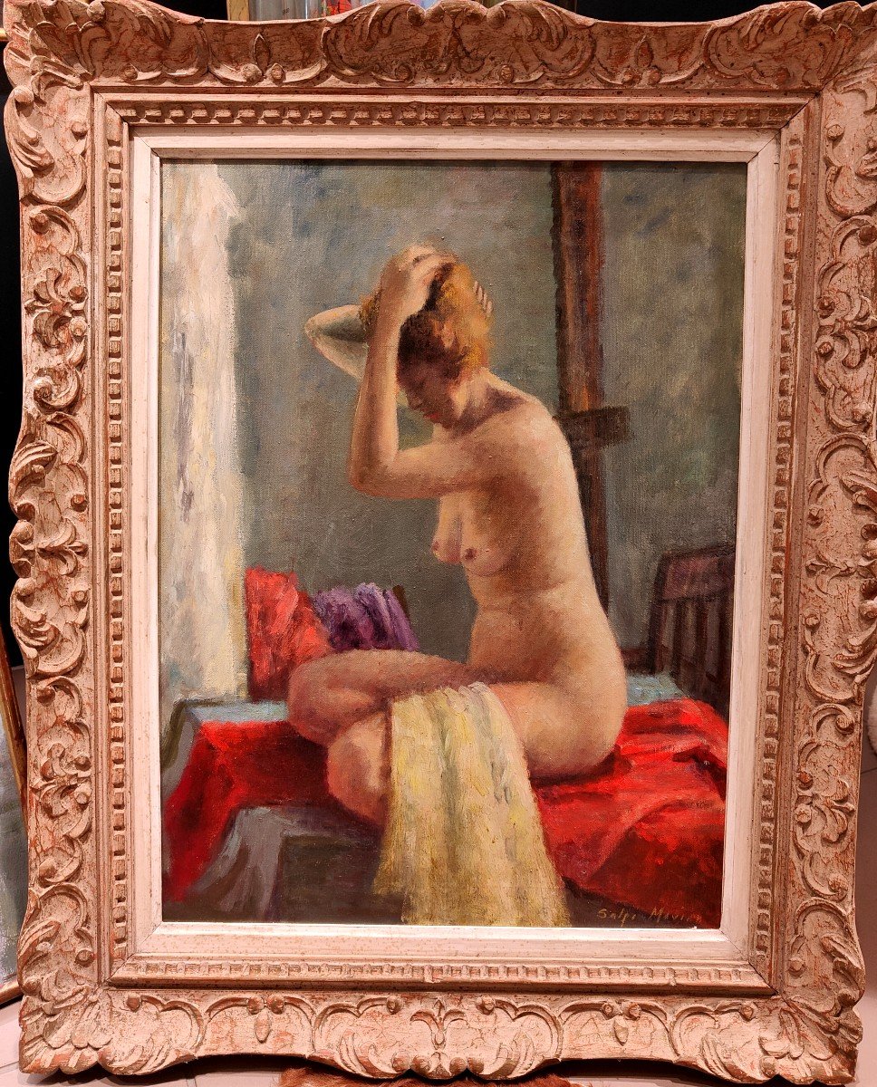 Tableau Femme à La Toilette Par Salpi Miriam Mavian Peintre Américain-photo-3